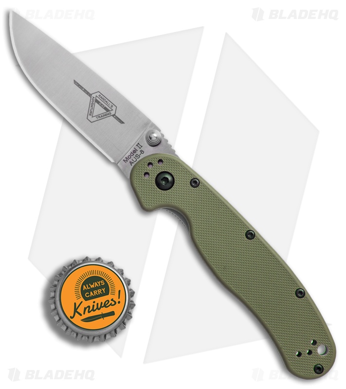 Ontario RAT Model 2 Liner Lock Knife OD Green Nylon (3" Satin AUS-8) 8860OD