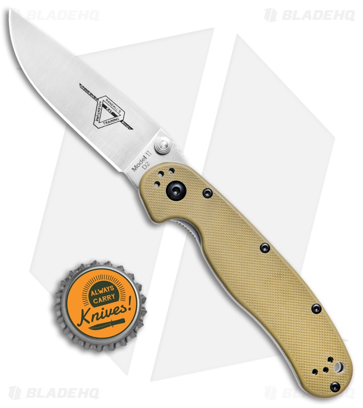 Ontario RAT Model 2 Liner Lock Knife Desert Tan Nylon (3" Satin D2) 8828DT