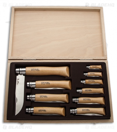 Opinel Knives Stainless Steel Folding Knife Beechwood Handles (Set of 10)