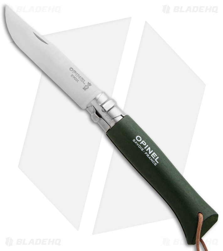 Opinel No 8 Trekking Stainless Steel Folding Knife Green Oak (3.25" Satin)