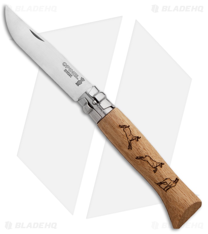 Opinel No. 8 Stainless Steel Folding Knife Oak (3.25" Satin) #8 SS Chamois