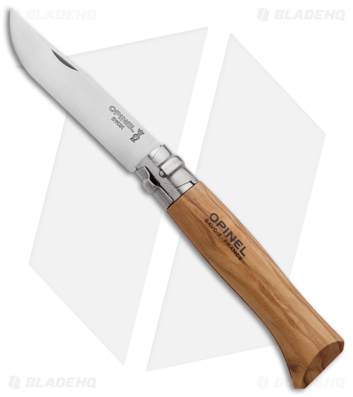 Opinel Knives No. 8 Stainless Steel Knife Olivewood (3.25" Satin) #8 SS