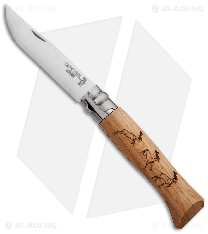 Opinel Knives No. 8 Stainless Steel Knife Beech Wood (3.25" Satin) #8 SS Deer