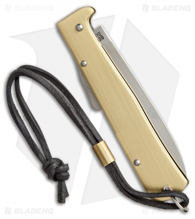 Otter Mercator Lockback Folding Knife Brass w/ Lanyard (3.5" Satin) CS