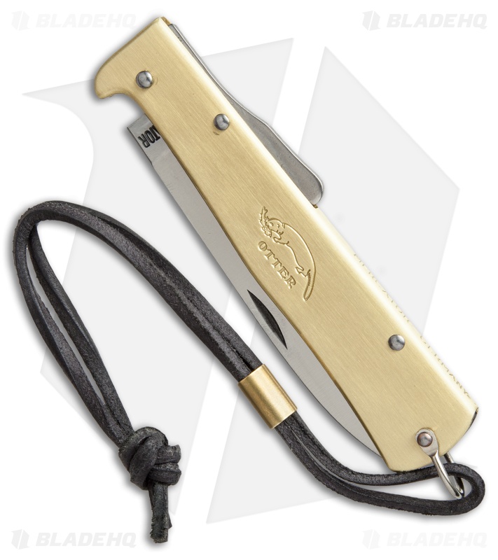 Otter Mercator Lockback Folding Knife Brass w/ Lanyard (3.5" Satin) CS