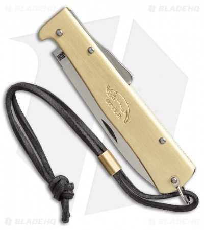 Otter Mercator Lockback Folding Knife Brass w/ Lanyard (3.5" Satin) CS