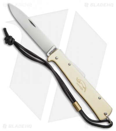 Otter Mercator Lockback Folding Knife Brass w/ Lanyard (3.5" Satin) CS