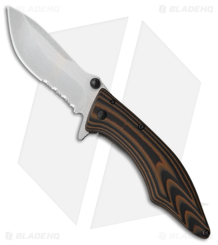 Outdoor Edge Conquer Frame Lock Knife Brown G-10  (3" Stonewash Serr)