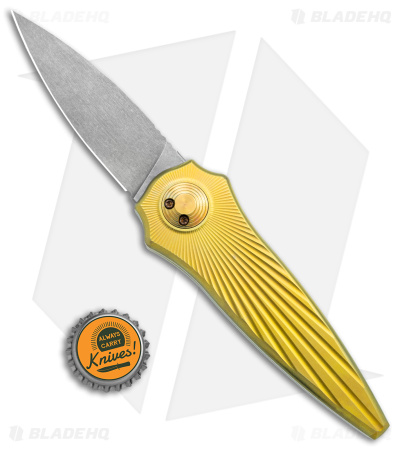 Paragon Warlock Folding Knife Honey Gold Titanium Starburst (3.9"Single Edge)