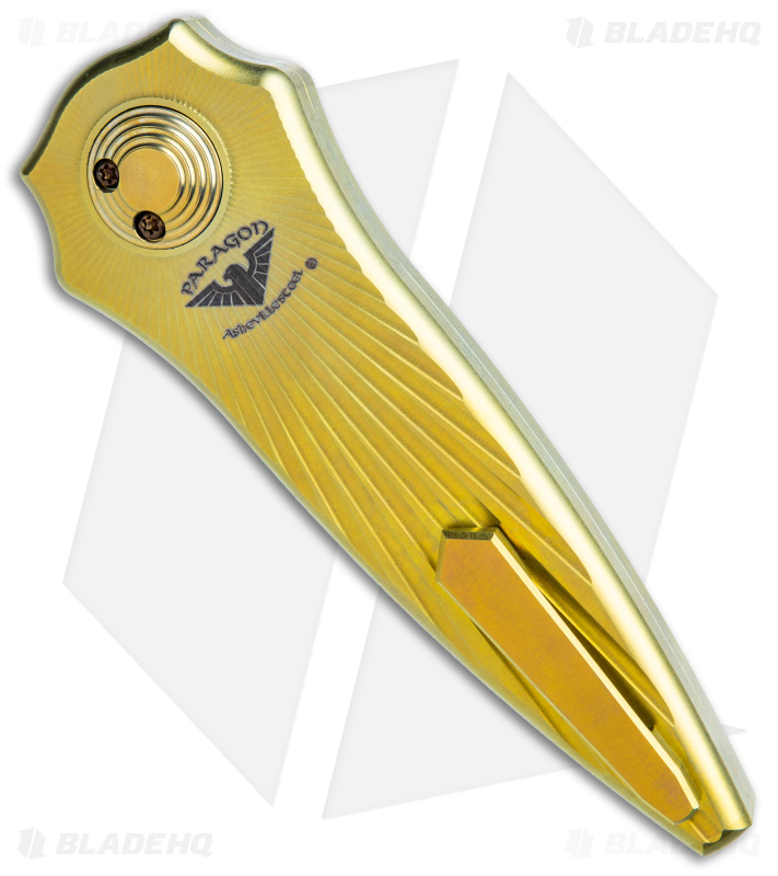 Paragon Warlock Folding Knife Honey Gold Titanium Starburst (3.9"Single Edge)