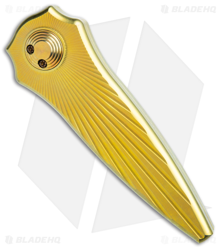 Paragon Warlock Folding Knife Honey Gold Titanium Starburst (3.9"Single Edge)