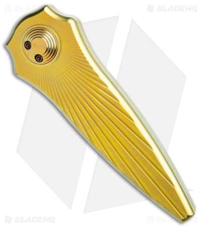 Paragon Warlock Folding Knife Honey Gold Titanium Starburst (3.9"Single Edge)