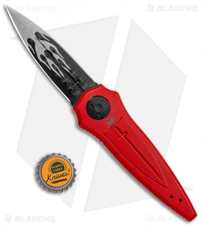 Paragon Warlock Knife Red Aluminum Cross/Shield/Sword (4" Black Flame Sorcerer)