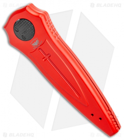 Paragon Warlock Knife Red Aluminum Cross/Shield/Sword (4" Black Flame Sorcerer)