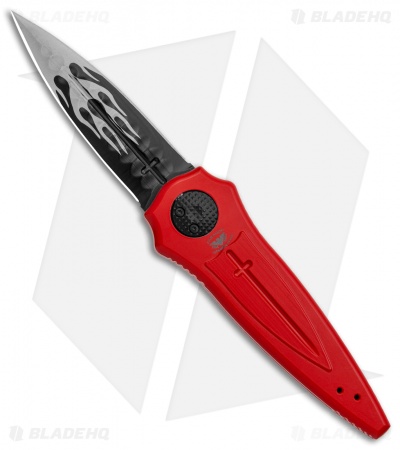 Paragon Warlock Knife Red Aluminum Cross/Shield/Sword (4" Black Flame Sorcerer)