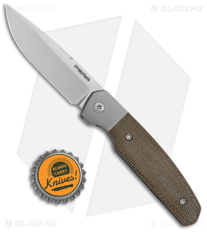 Pena Knives Custom Caballero Front Flipper Knife Green Micarta (2.75" Satin)