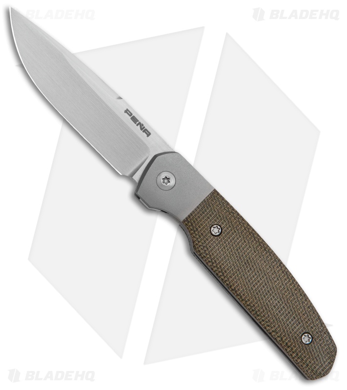 Pena Knives Custom Caballero Front Flipper Knife Green Micarta (2.75" Satin)