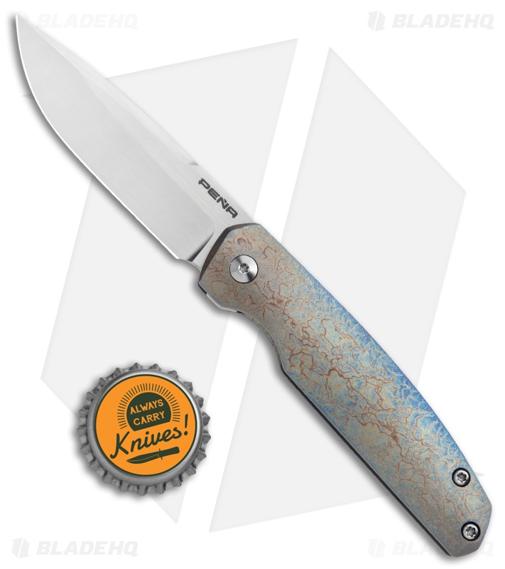 Pena Knives Custom Caballero Front Flipper Frame Lock Knife Mokuti (2.75" Satin)