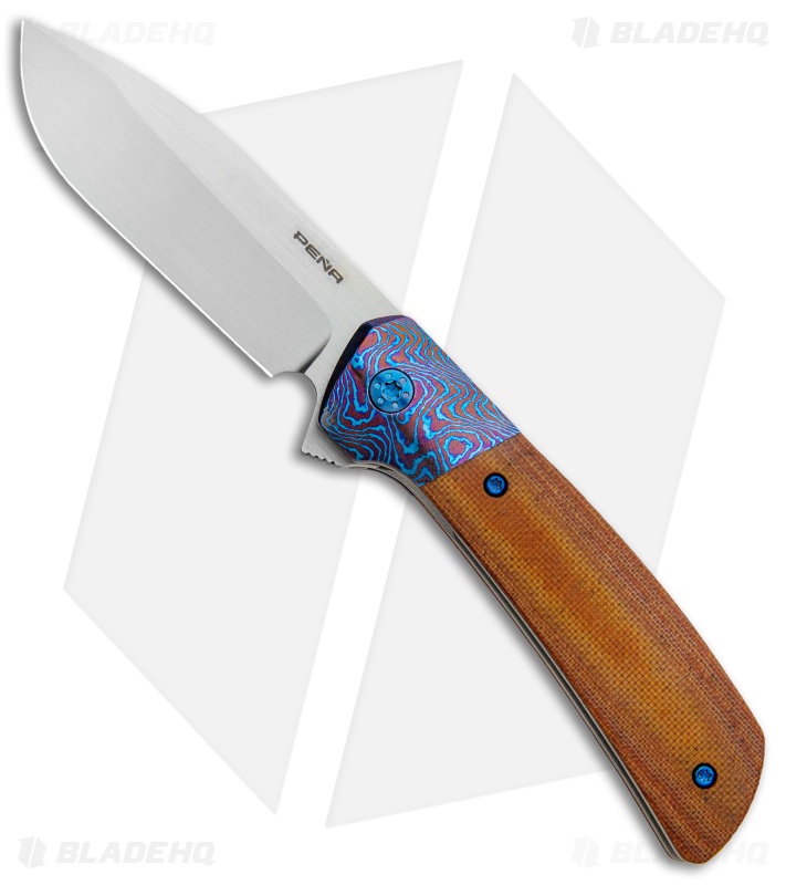 Pena Knives Custom Dress Liner Lock Knife Natural Micarta w/Mokuti (3.25" Satin)
