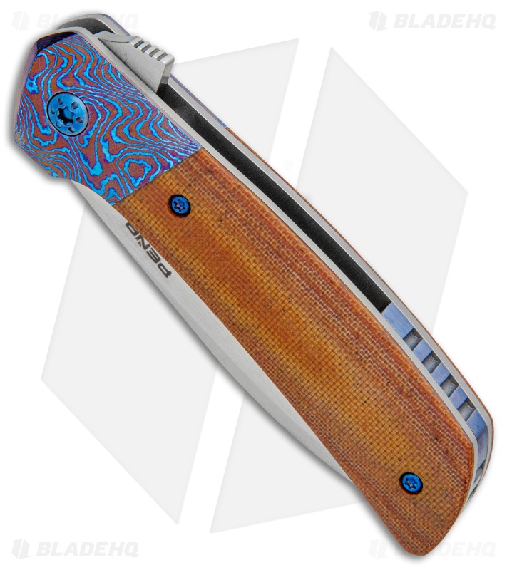 Pena Knives Custom Dress Liner Lock Knife Natural Micarta w/Mokuti (3.25" Satin)