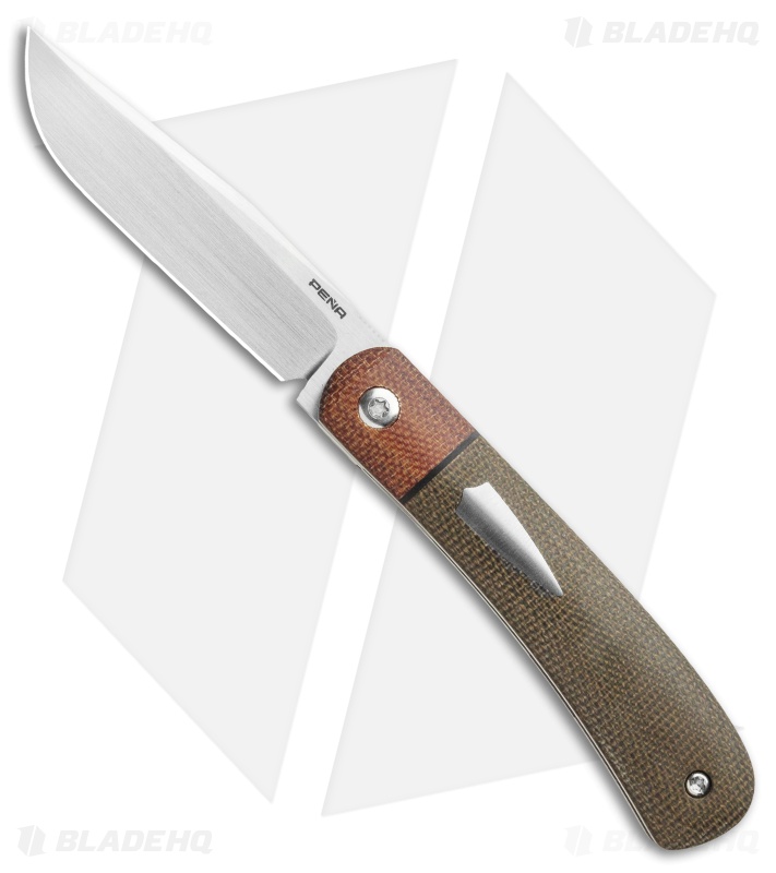 Pena Knives Custom Front Flipper Trapper Knife Green Micarta (2.75" Satin)