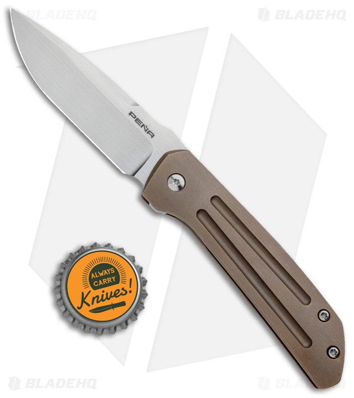 Pena Knives Custom Mula Front Flipper Frame Lock Knife Bronze Ti (3" Satin)