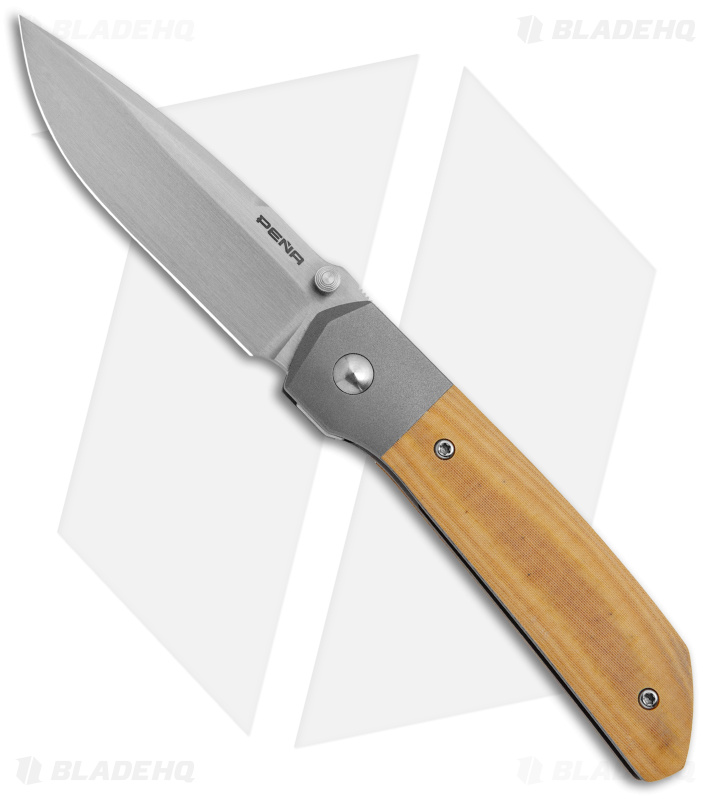Pena Knives Custom Mula Liner Lock Knife Natural Micarta/Blue Ti (3.25" Satin)