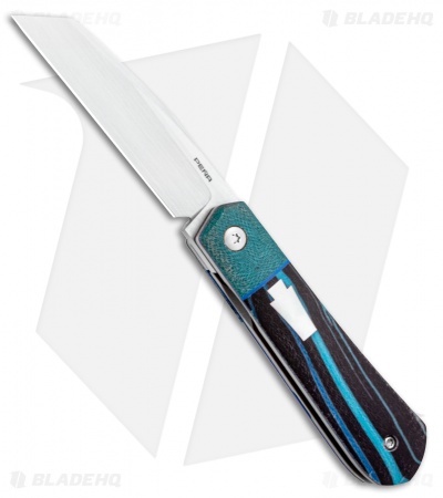 Pena Knives Raptor Front Flipper Liner Lock Knife Blue Micarta (2.9" Satin)