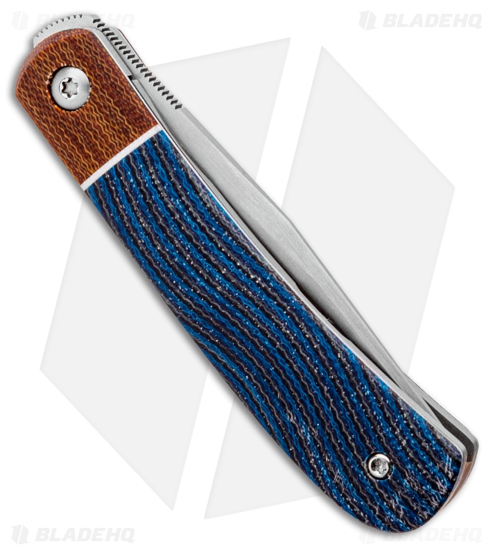 Pena Knives Custom Trapper Front Flipper Knife Blue Blanket Micarta (2.8" Satin)