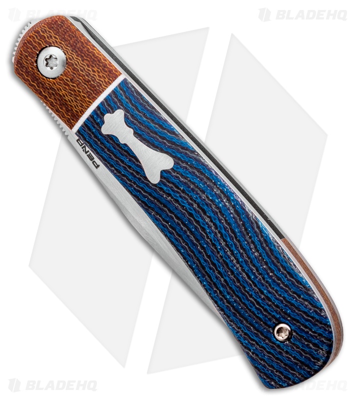 Pena Knives Custom Trapper Front Flipper Knife Blue Blanket Micarta (2.8" Satin)