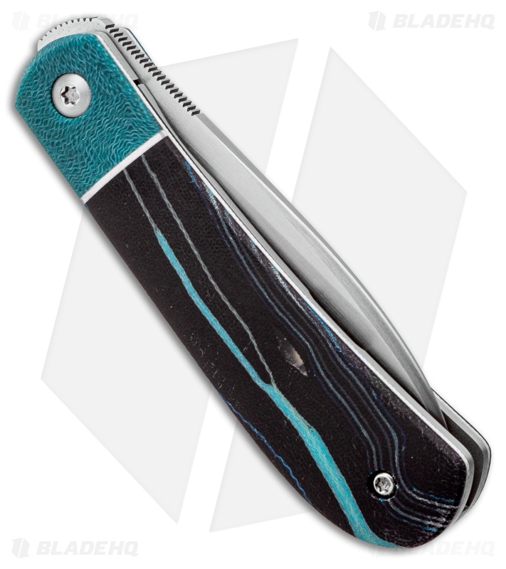 Pena Knives Custom Zulu Front Flipper Knife Blue Fissure Micarta (2.75" Satin)