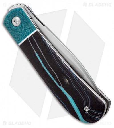 Pena Knives Custom Zulu Front Flipper Knife Blue Fissure Micarta (2.75" Satin)