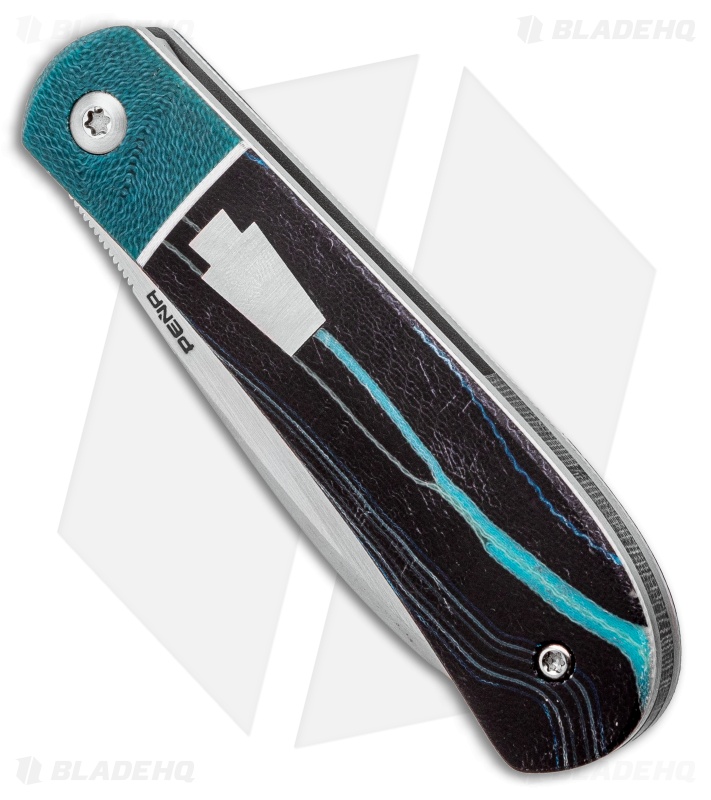 Pena Knives Custom Zulu Front Flipper Knife Blue Fissure Micarta (2.75" Satin)