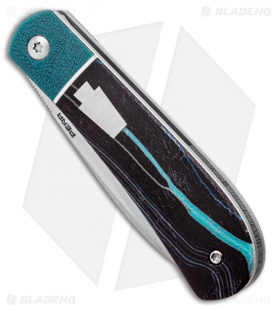 Pena Knives Custom Zulu Front Flipper Knife Blue Fissure Micarta (2.75" Satin)