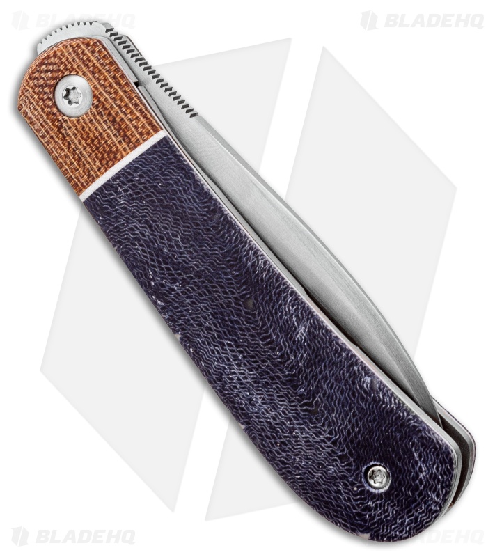 Pena Knives Custom Zulu Front Flipper Knife Dark Blue Micarta (2.75" Satin)