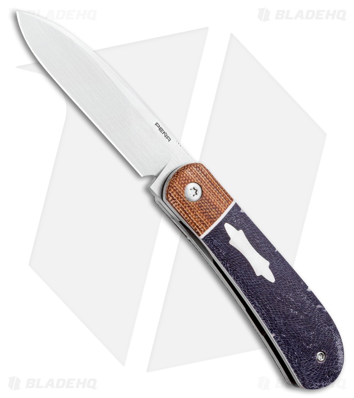Pena Knives Custom Zulu Front Flipper Knife Dark Blue Micarta (2.75" Satin)
