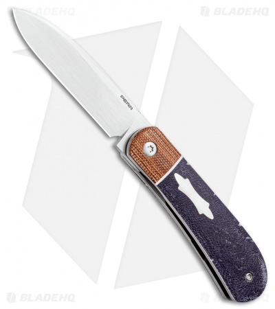 Pena Knives Custom Zulu Front Flipper Knife Dark Blue Micarta (2.75" Satin)