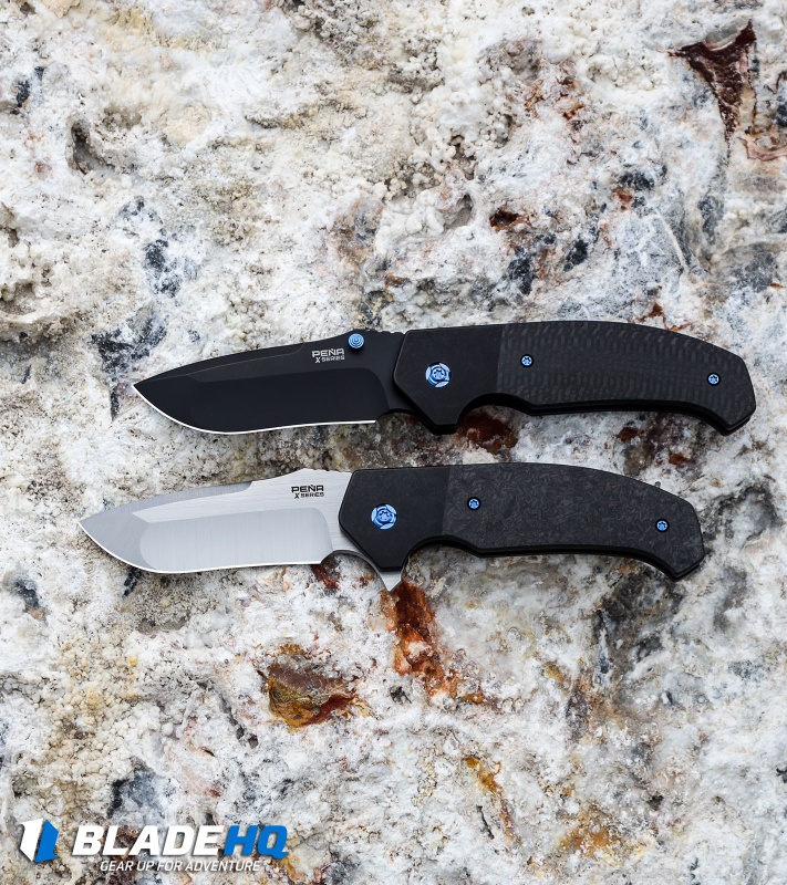 Pena Knives Mini Diesel Frame Lock Flipper Knife Marble CF (3.25" Satin)