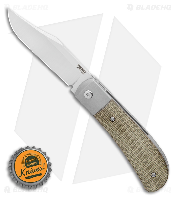 Pena Knives X-Series Lanny Front Flipper Knife - Green Canvas Micarta