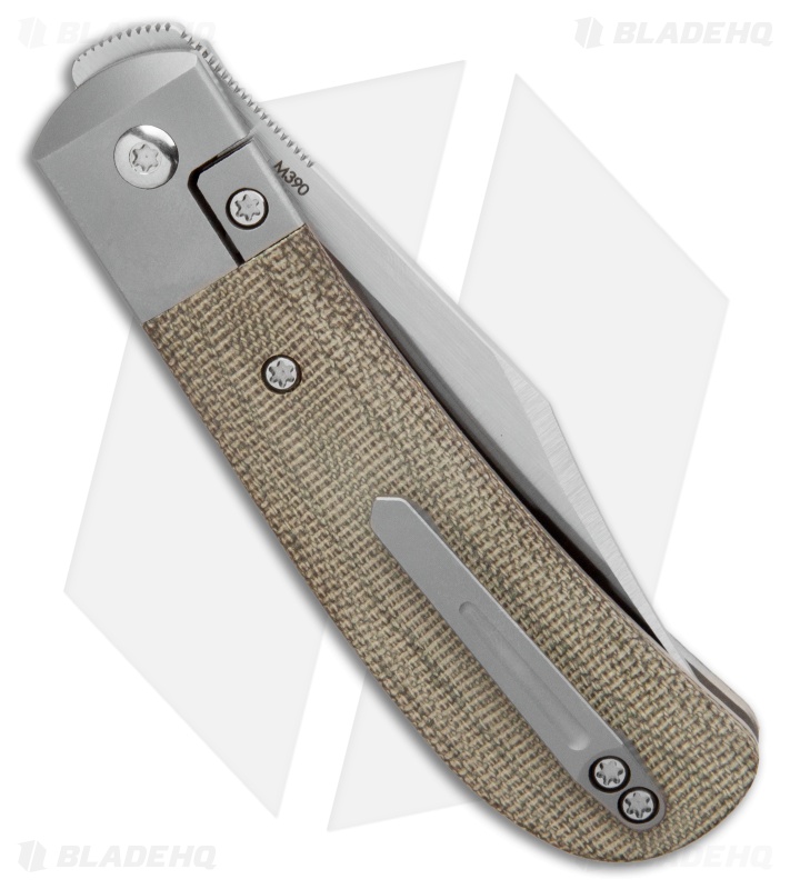Pena Knives X-Series Lanny Front Flipper Knife - Green Canvas Micarta