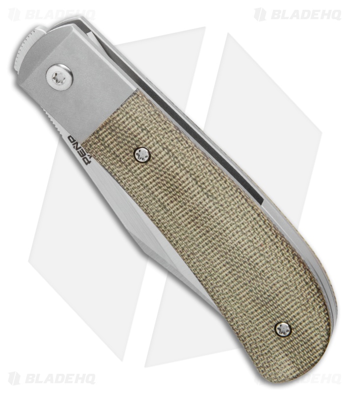 Pena Knives X-Series Lanny Front Flipper Knife - Green Canvas Micarta