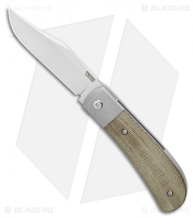 Pena Knives X-Series Lanny Front Flipper Knife - Green Canvas Micarta
