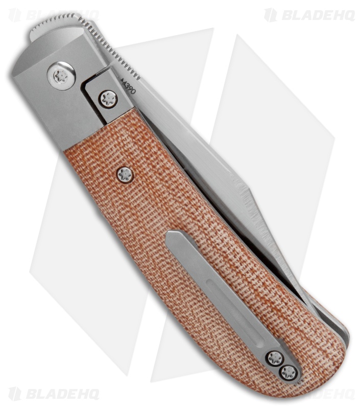 Pena Knives X-Series Lanny Front Flipper Knife - Natural Canvas Micarta