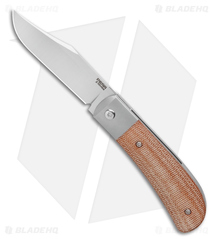 Pena Knives X-Series Lanny Front Flipper Knife - Natural Canvas Micarta