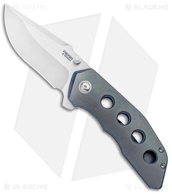 Pena Knives X-Series Rhino Frame Lock Knife Flipper Blue Ti (3" Satin)