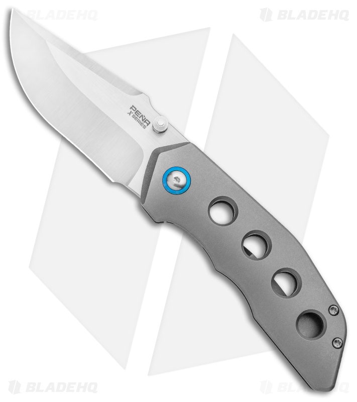 Pena Knives X-Series Rhino Frame Lock Knife Thumb Stud Bead Blast Ti (3" Satin)