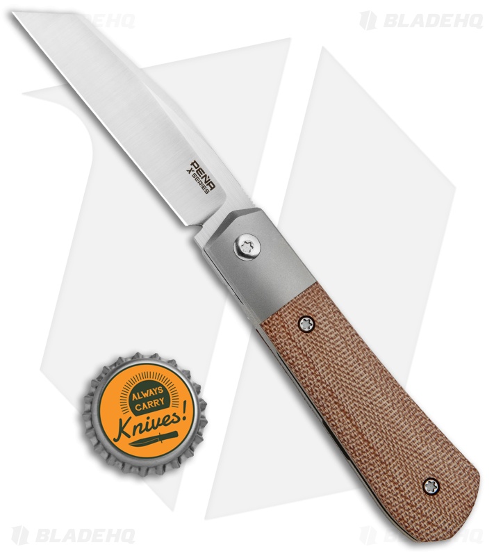 Pena Knives X-Series Raptor Front Flipper Knife Brown Micarta (2.9" Satin)