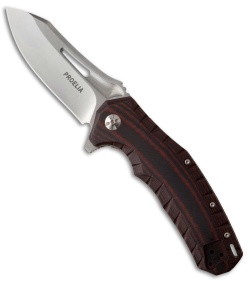 Defcon Blade Works Proelia Drop Point Knife Black/Red G-10 (3.75" Stonewash)