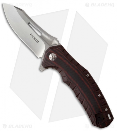 Defcon Blade Works Proelia Drop Point Knife Black/Red G-10 (3.75" Stonewash)