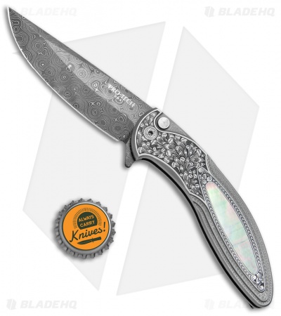 Pro-Tech Ultimate Custom Cambria Flipper Knife Black Lip Pearl (Damascus) 